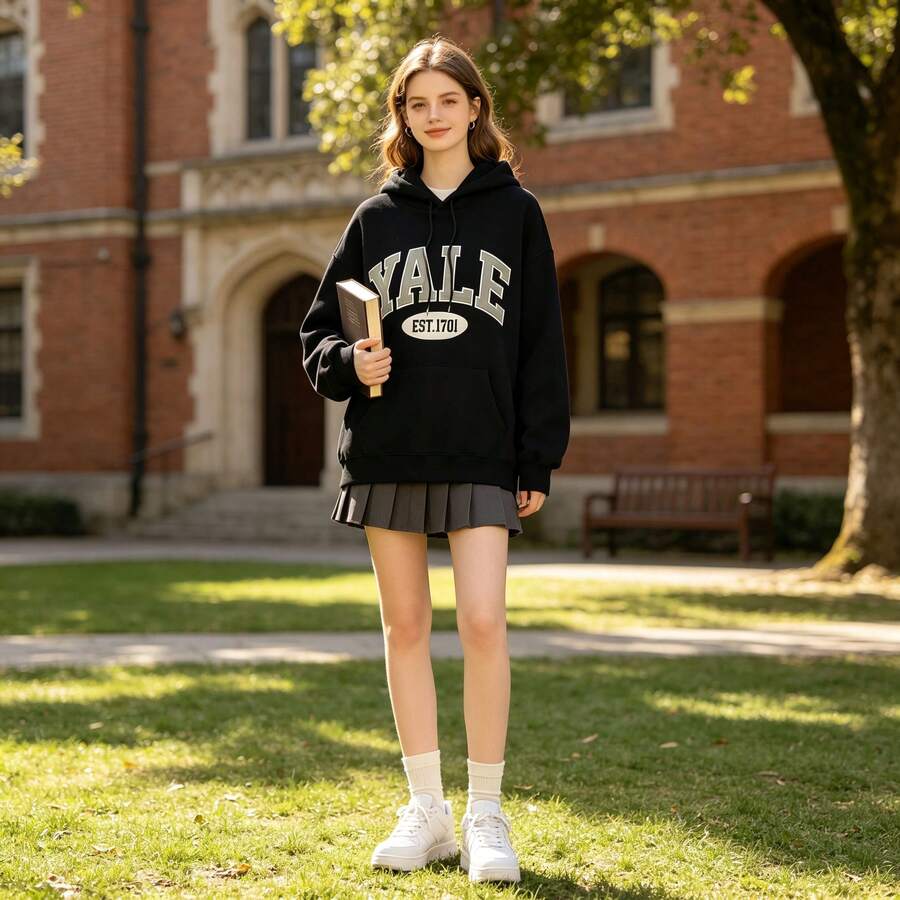 Comfortable Women's Autumn Sweatshirt With Leaf And Letter Print,Soft Round Neck Pullover,Everyday Streetwear,Suitable For Thanksgiving Dinner,Suitabl - 黑色 - 查看 1