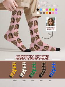 1 Pair Customizable Men's Mid-Calf Socks With Face Pattern, Can Print Any Face On Socks, Personalized Photo Socks, Fun Custom Image Mid-Calf Socks, Suitable For Valentine's Day, Birthday, Gift-Giving, Daily Holidays And Other Occasions, Personalized Customization - Multicolor - View 5