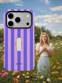 GIIPPA 1pc Purple Vertical Stripe Pattern Design, Phone 17 Pro Max Finger Strap Phone Case, Compatible With Phone 16 Pro Max, 15 Pro Max, 14 Pro Max, Korean Style High-End Fashion Fun Phone Case, Suitable For 11/12/13/14/15/16 Pro Max Plus, Elegant Design For Men And Women, Perfect Gift For Girlfriend On Christmas, Valentine's Day, Easter, Wedding Season And Birthday! - Purple - View 8