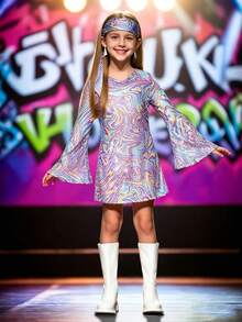 Tween Girl 70s Disco Party Dress Costume For Dance Party, Birthday Party, Children's Day, Halloween - Multicolor - View 3