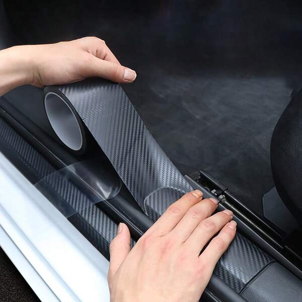 1pc Carbon Fiber Anti-Scratch Adhesive Film, Self-Adhesive Car Door Sill Protector Strip, Universal Car Accessory, Car Door Entry Protector Strip, Suitable For Sedan, SUV, Truck
