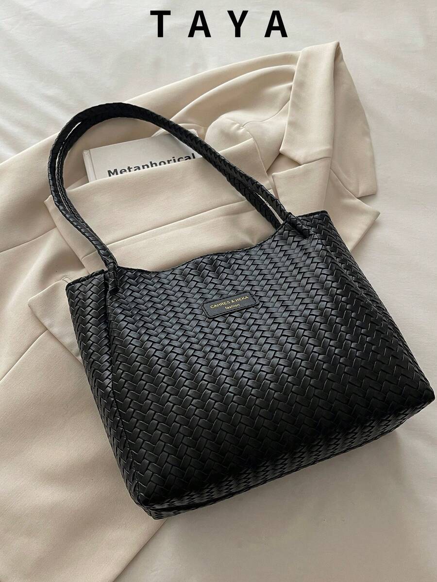 New Large Capacity Woven Pattern Handbag, Fashionable Shoulder Tote Bag, Unique Design, Suitable For Daily Outings, Shopping, Work And Commuting, Eye-Catching Women's Work Bag