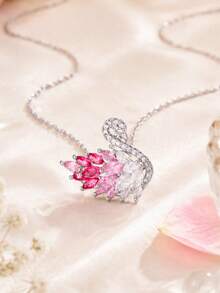 1pc Dreamy Gradient Zirconia Splice, Bright Silver Thin Chain, Exquisite & Elegant, Perfect For Date, Evening Party, Gift - White - View 10