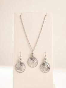 European And American Fashion Cross-Border Bohemian Geometric Earrings & Necklace Set, Suitable For Daily/Party/Banquet Wear - Silver - View 2