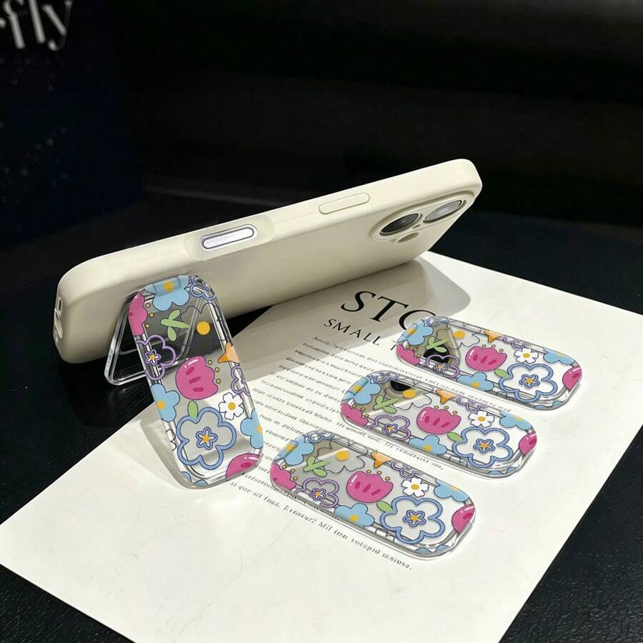 1pc Japanese & Korean Graffiti Cartoon Flower Sticker Makeup Mirror Stand, Suitable For Phone Case, Tablet, Desktop, Refrigerator Decoration - Multicolor - View 1
