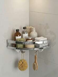 KOEMO 1pc Triangle Corner Shelf, Bathroom Storage Rack No-Drill Wall-Mounted Corner Shower Caddy, Shampoo And Essentials Organizer, Large Capacity, No-Drill Installation, Floating Shelf For Bathroom And Kitchen, Space-Saving, Easy To Install, For Storing Toiletries, Cosmetics And Miscellaneous Items - Silver - View 2