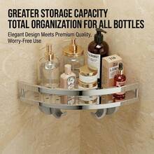 KOEMO 1pc Triangle Corner Shelf, Bathroom Storage Rack No-Drill Wall-Mounted Corner Shower Caddy, Shampoo And Essentials Organizer, Large Capacity, No-Drill Installation, Floating Shelf For Bathroom And Kitchen, Space-Saving, Easy To Install, For Storing Toiletries, Cosmetics And Miscellaneous Items - Silver - View 8