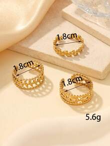 3pcs Stainless Steel 304 Material 18k Gold Plated Leaf Flower Rope Shape Open Ring Set, Adjustable Size, Suitable For Women's Daily Decoration Or Gift, High Quality Rings - Yellow Gold - View 5