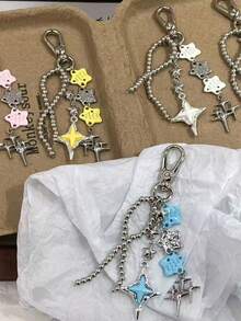 Y2K Star Chain Bag Charm, Colorful Star Pendant Beaded Keychain, Personalized Metal Chain Tassel Handbag Decorative Accessory - Multicolor - View 1