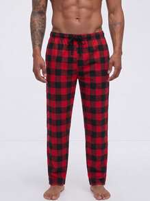 Snug League 1pc Vintage Black & Red Plaid Men's Pajama Pants - Loose, Comfortable, With Pockets, Fall, Winter - Multicolor - View 7