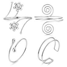 4PCS Upper Arm Cuff Bracelets For Women Gold Silver Cuff Bangle Bracelet Adjustable Upper Arm Bands Armband Set Simple Open Armlet - Bracelet Set - View 11