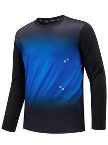 Men's Crew Neck Gradient Print Street Casual Sports Long Sleeve T-Shirt - Blue - View 2