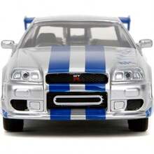 سيارة Jada Toys Fast & Furious Brian's Nis-San Skyline GT-R BNR34 من المعدن المصبوب، مقياس 1:32، سيارة رياضية أسطورية JDM، نسخة سباق فضية، سيارة فيلم معدنية مفصلة قابلة للجمع، زينة عرض لعشاق السيارات، هدية لمحبي Fast & Furious - متعدد الألوان - مشاهدة 5