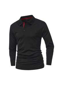 Men's Spring/Autumn Polo Shirt, Business Casual Fashion Gentleman T-Shirt With Turn-Down Collar And Long Sleeves - Black - View 3