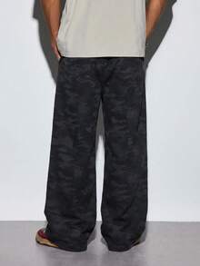 Modcrash Men's Outdoor Curved Cut Street Dark Camouflage Long Pants, Vintage Functional Cargo Wide Leg Pants - Black - View 2