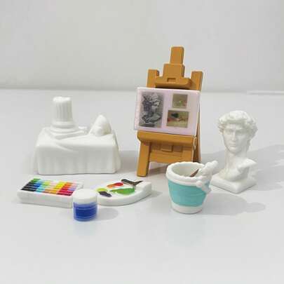 Puppenhaus Kreatives Neues Produkt Realistisches Mini Kunststudio Dekoration, Staffelei Malwerkzeuge Aquarell Ölmalerei Modell, Miniatur Landschaft Schreibtisch DIY Dekoration. Sammlerwahl, perfektes Geschenk für Klassenkameraden und Freunde!