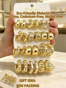 Betykuku 6/9/12/15 Pairs Gold European & American Fashion Stud Earrings Set For Women & Girls, Daily Casual Party Jewelry Gift - Gold Earring Set - View 4