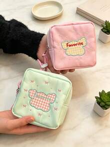 1pc/3pcs Embroidered Mini Square Pouch With Wrist Rope, Zipper Fabric Makeup Bag, Sweet Plaid Pattern, Lightweight Portable Storage Purse, Compact Handheld Pouch For Lipstick, Sanitary Pads, Daily Travel Use - Multicolor - View 8