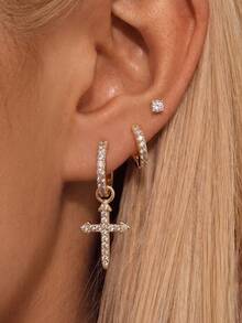 6pcs Elegant Stack Earring Sets Earrings Stack Golden Zirconia Teardrop Oval Hoop Drop Women Party Jewelry - Earring Set - View 8
