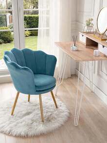 WAHSON OFFICE CHAIRS 1PC Wahson Velvet Armchair Armchair With Gold Legs, Comfortable Bedroom Armchair Relax Chair For Living Room/Bedroom - 藍色 - 查看 3