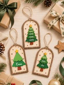 Custom Wooden Christmas Tree Ornament, Personalized Rustic Holiday Hanging Decor, Customized Name Family Tree Pendant, Customizable Merry Christmas Home Accent, Xmas Tree Decoration, Seasonal Party Decor, Christmas Gift, Christmas Decoration, Family - Style a - View 4