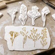 Large Size Floral & Leaf Polymer Clay Stamp Mold Set, DIY Handmade Craft Tool Kit, Suitable For Pottery, Ceramic Processing And Jewelry Pendant Making - White - View 6