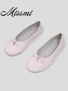 2026 Spring/Summer New Women's Bow-Decorated Ballet Flats - Pink - View 1