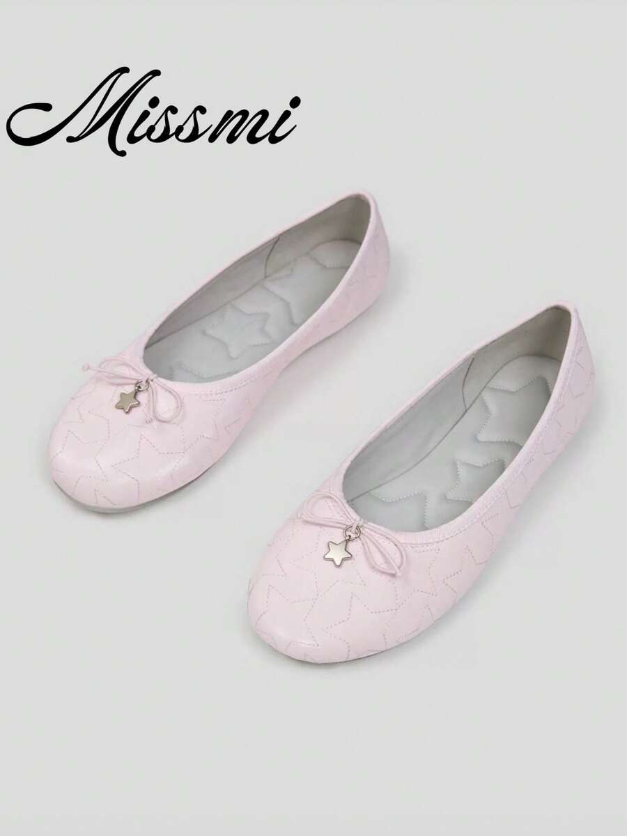 2026 Spring/Summer New Women's Bow-Decorated Ballet Flats - Pink - View 1