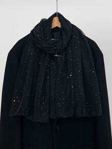 1pc Shimmer Sequin Pleated Chiffon Hijab Scarf, Sparkly Glitter Muslim Headscarf, Soft Lightweight Long Shawl For Wedding Party Evening Occasions - New Sequin Headscarf - View 6