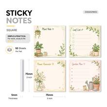4 Packs Total 200 Sheets Plant Sticky Notes 75x75mm 3x3 Inch, Leaf Checklist And Garden Plan Floral Self-Adhesive Memo Pads, Desktop Reminder Notes, Office School Home Stationery Supplies - 75 X 75 mm - View 2
