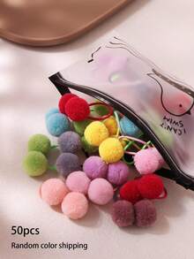 10/30/50 piezas de ligas para el cabello con doble pompón de colores para mujeres, bandas elásticas de alta elasticidad que no dañan el cabello, accesorios para el cabello minimalistas y versátiles (color aleatorio) - Multicolor - Ver 8