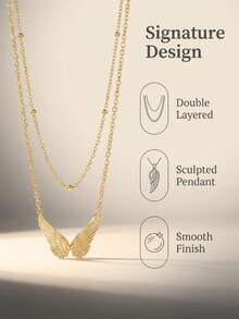 1pc European & American Style Personalized Versatile Minimalist Elegant Casual Creative Design Double Layer Wing Waist Chain - Yellow Gold - View 3