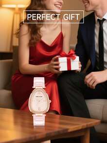 Anne Klein Women's Ceramic Quartz Watch, Light Pink Mother Of Pearl Dial, Luxury Crystal Oval Watch - Light Pink - View 9