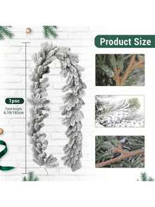 1pc 6-Foot Artificial Green Christmas Pine Wreath, Perfect For Winter Holiday Decor On Mantels, Table Runners, And As A Centerpiece, Christmas Decoration - Powder - View 4