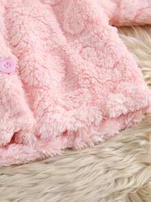 1pc Toddler Cute Stylish Casual Sweet Sporty Fashion Minimalist 3D Heart Print Warm Fleece Hooded Cardigan Jacket Coat Autumn Winter - Baby Pink - View 8