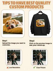 Men's Sweatshirt, Personalized Customization:Photos(Friends/Pets/Logos), Custom Workwear, Party Attire, Autumn Clothing For Birthday/Halloween - Black - View 3