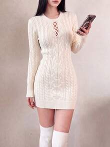 Women's New Autumn/Winter Elegant Front Tie Design Slimming Dress - White - View 5