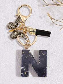 1pc Black Fashion Letter Keychain, Designed For Women's Bags, Exquisite And Compact, With Leopard Butterfly Pattern And Gold Plate 26 Letters A-Z Pendant, Suitable For Girls, Perfect As A Commemorative Gift For Valentine's Day, Teacher's Day And Halloween - Black - View 20
