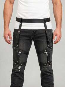 Men Punk PU Leather Harness Belt Exotic Gothic Thigh Strap Streetwear Hip Hop Leg Strap Belt Adjustable Fashion Retro Accessories For Halloween - Black - View 3