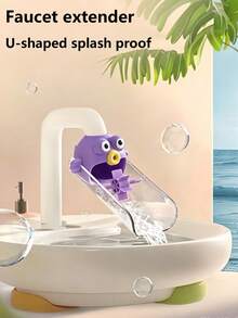 1pc Cartoon Fish Shaped Faucet Extender, Silicone Splash Guard, Dual Interface Design, U-Shaped Anti-Splash, Bathroom Accessory - Multicolor - View 2