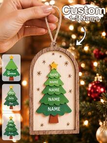 Custom Wooden Christmas Tree Ornament, Personalized Rustic Holiday Hanging Decor, Customized Name Family Tree Pendant, Customizable Merry Christmas Home Accent, Xmas Tree Decoration, Seasonal Party Decor, Christmas Gift, Christmas Decoration, Family - Style a - View 1
