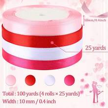 4 Rollos de Cinta de Regalo Rosa, 25 Yardas por Rollo, Paleta de Colores Romántica para Boda Cinta de Satén | Material de Satén Suave, Adecuado para Envolver Regalos de Pareja, Manualidades Hechas a Mano para Vacaciones; Recuerdos de Boda, 4 Rollos Total 400 Yardas, 10mm de Ancho (Teñido a Máquina con Ligera Diferencia de Color) - multicolor - Ver 8