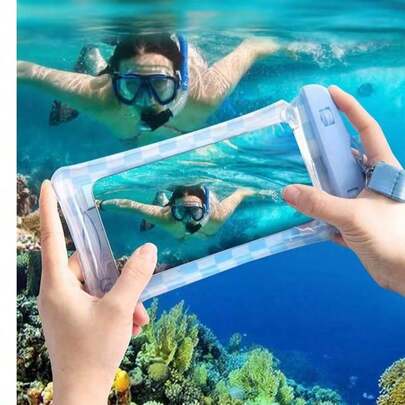 1pc Waterproof Phone Pouch With Touchscreen, Swimming & Rafting Gear, Underwater Photography Waterproof Bag, Diving Specialized Waterproof Phone Case, Cartoon Airbag Phone Waterproof Bag, Cute Floating Phone Case, Inflatable Phone Bag With Lanyard For Swimming And Rafting
