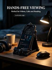 1pc Halloween Gothic Skull Phone Stand, Dark Gothic Style Desktop Phone Holder With Storage Box Function; Black Decorative Desktop Phone Stand, Halloween Home Decor Ornament. Suitable For Desk, Bedside Table, Shelf, Home Office Desktop Decoration, Perfect For Gothic Style Enthusiasts, Essential Halloween Gift - Multicolor - View 8