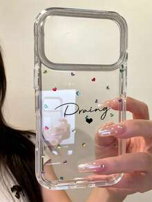 [Customized] Personalized Customized Letters Engraving Name 2D Flat Heart Transparency Pattern Phone Case Compatible With IPhone 17 Pro Max 17 16 15 14 13 12 Pro Max 14 15 16 Plus Shockproof Protective Cover - Clear - View 2