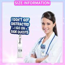 1pc "I Won't Get Distracted, I'm Going To Do Side Quests" Badge Scroll, Quirky ID Holder, Cute Gift For Healthcare Workers, Humorous And Satirical Retractable Lanyard. - Multicolor - View 2