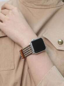 1件可愛花卉彩色格紋羊毛PU皮革錶帶，適用於Apple Watch S10/11 42/46mm 49 Ultra 女款腕帶 9 8 7 6SE 5 4 3 2 秋冬聖誕 - rainbow - 查看 8