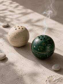 Cave Stone Texture Spherical Incense Burner, Textured Round Incense Holder, Minimalist Desktop Home Decor Ornament - Black Stone Ball - View 7
