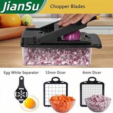 Multifunctional Vegetable Slicer, Kitchen Vegetable Cutter, Shredder, Slicer, Dicer, Grater All-In-One Machine, Multiple Blade Replacements With Storage Box And Hand Guard, Can Cut Potatoes, Onions, Carrots, Cucumbers, Tomatoes, Shred, Dice, Slice, Grate In Multiple Modes, Large Capacity Food Storage Box, Manual Fruit And Vegetable Cutting Tool, Kitchen Prep Tool, Salad And Cold Dish Ingredient Processing Tool, Practical Kitchen Utensil For Daily Cooking, Light Meal Salad Making, Fast Fruit And Vegetable Processing, Hand Guard, Easy To Clean And Detachable Vegetable Chopper - Multicolor - View 4