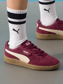 Puma 男士與女士經典復古滑板鞋 Palermo 系列，輕量透氣舒適緩震運動休閒鞋 396463-65 - 酒紅色-雪白色 - 查看 8